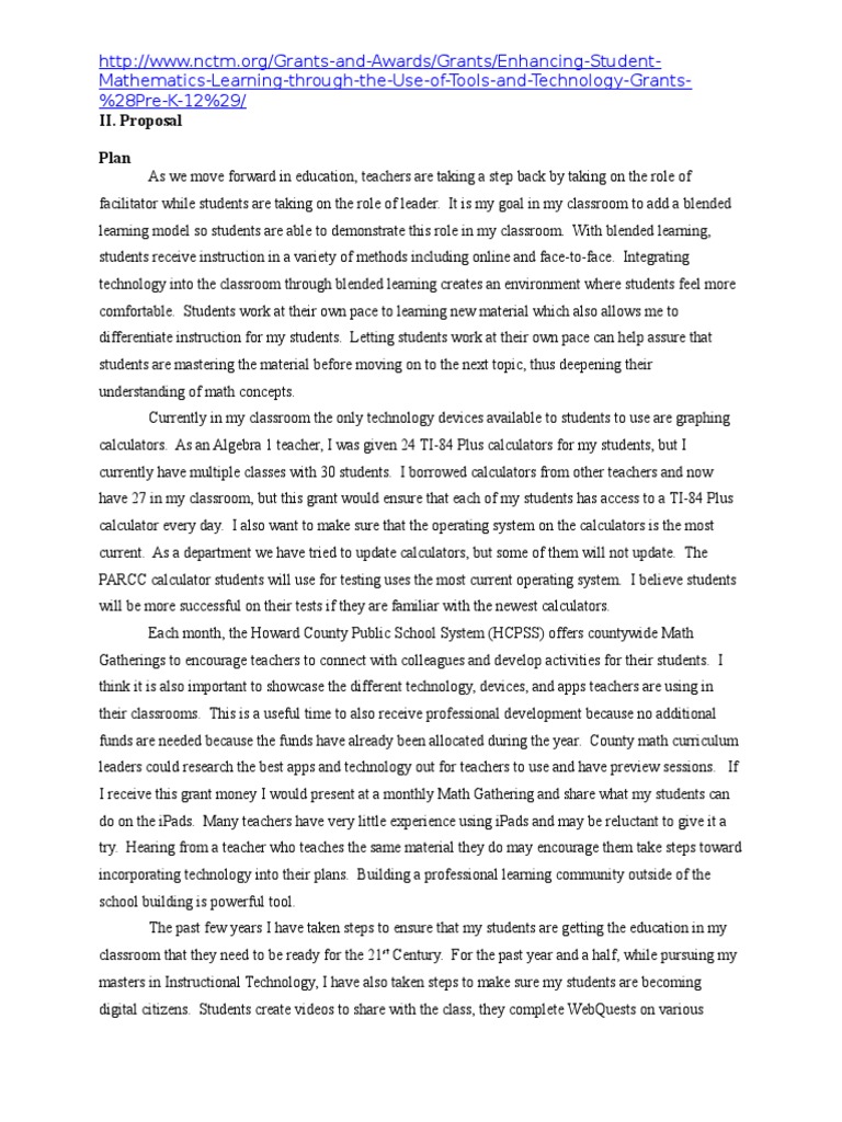 II. Proposal Plan MathematicsLearningthroughtheUseofToolsand