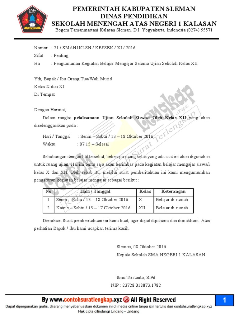 Contoh Surat Dinas Sekolah Resmi Contoh Surat Dinas Sekolah Resmi
