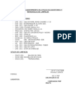 Requerimiento de útiles de oficina y materiales de limpieza PNP Milpo