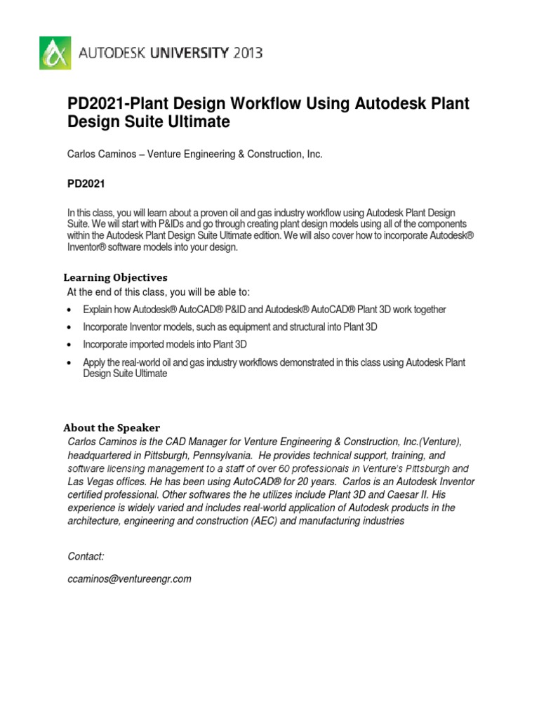 PD2021Plant Design Workflow Using Autodesk Plant Design Suite Ultimate