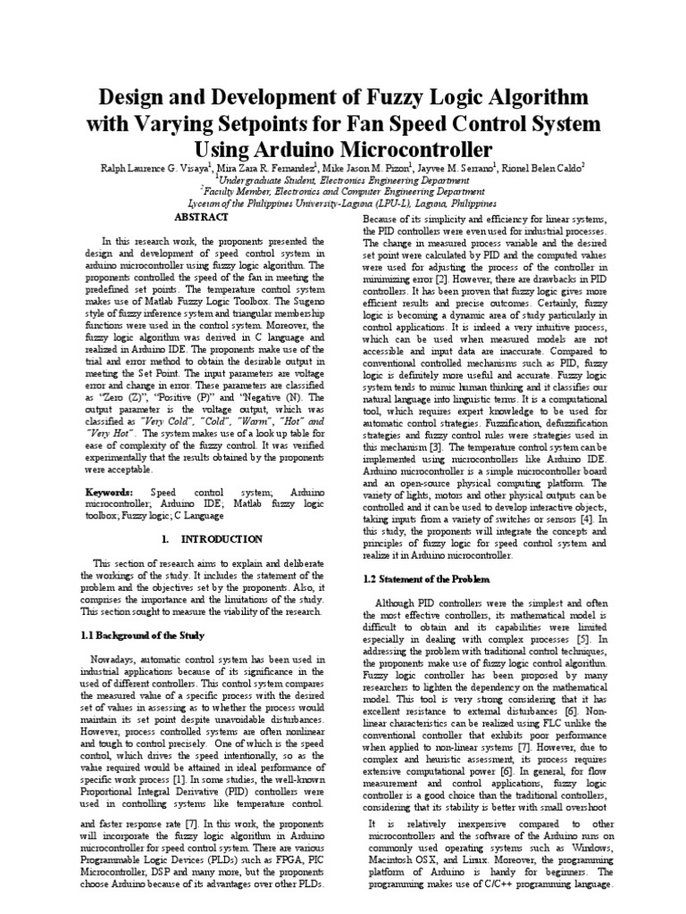 Design and Development of Fuzzy Logic Algorithm With Varying Setpoints ...