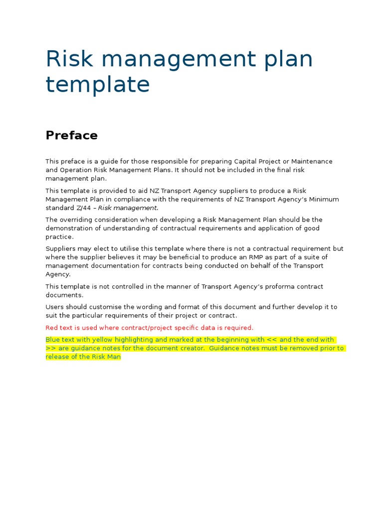 NZ Risk Management Plan Template | PDF | Risk Management | Risk