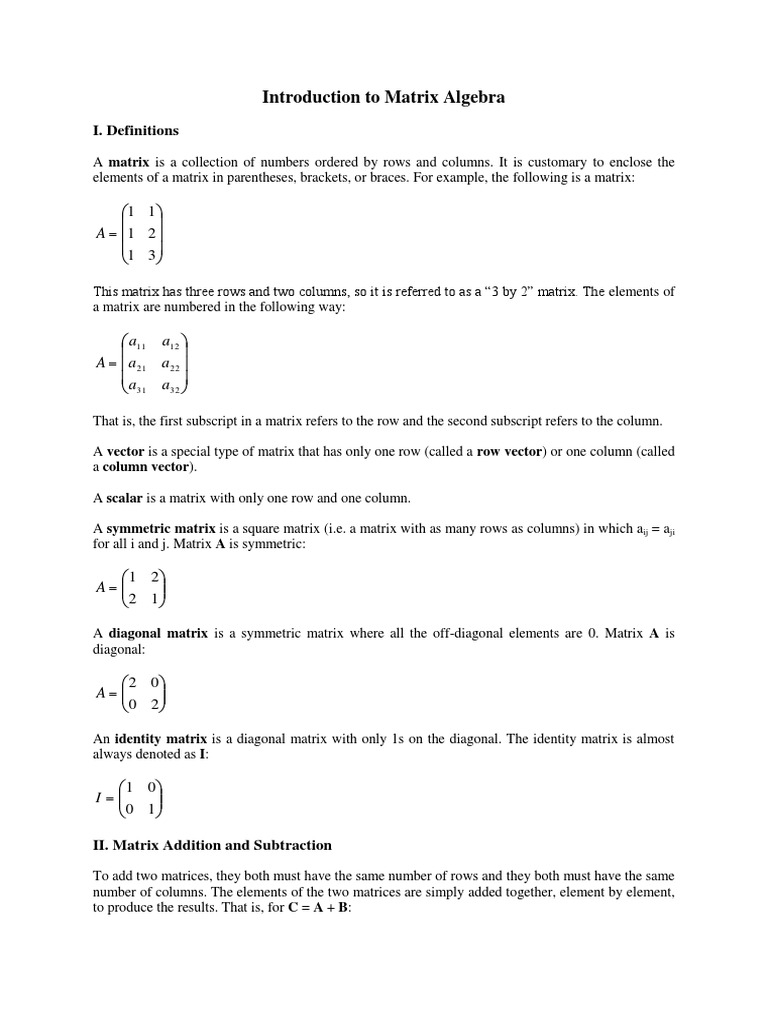 Introduction To Matrix Algebra PDF Matrix (Mathematics) Determinant