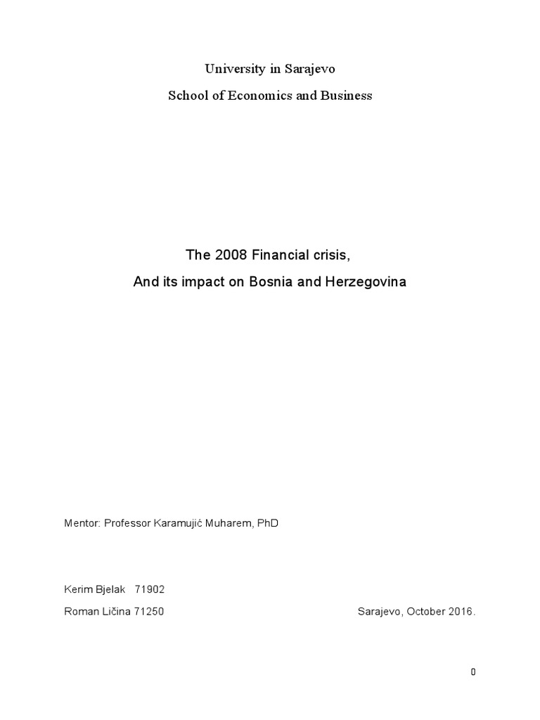 Impact of 2008 Financial Crisis in B&H | PDF | Subprime Lending ...