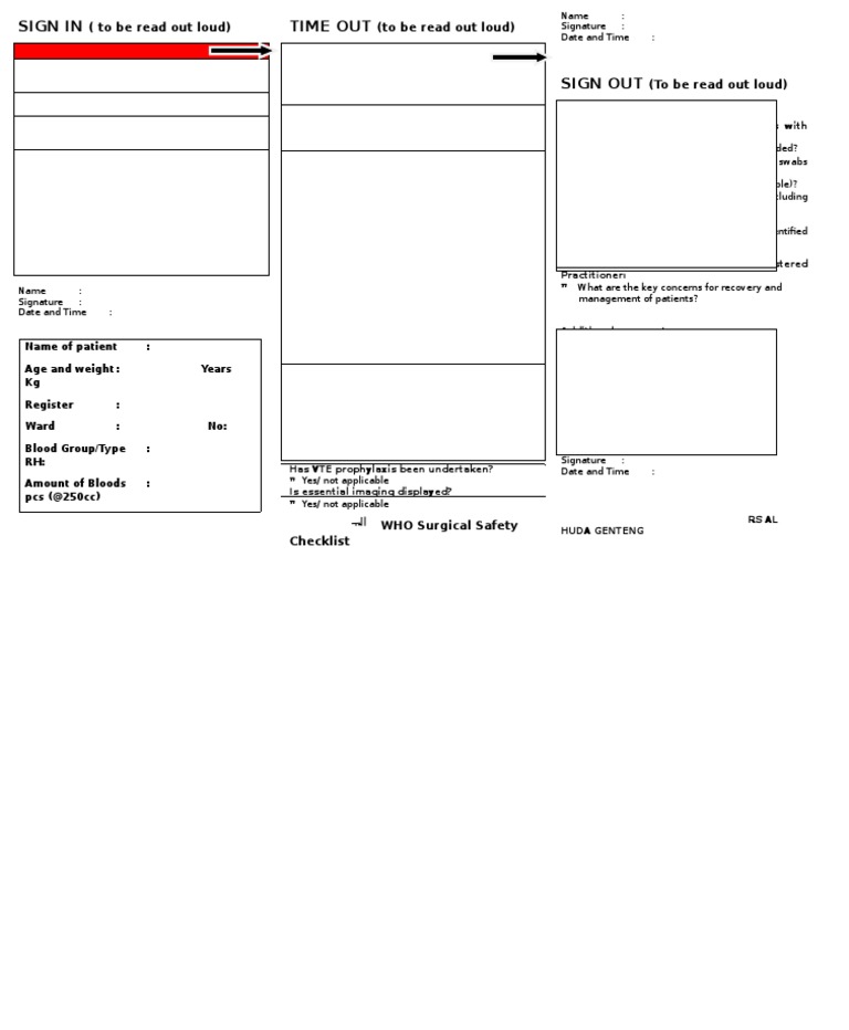WHO Surgical Safety Checklist Guide | PDF | Surgery | Medicine