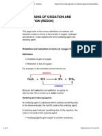 Definitions of Oxidation and Reduction (Redox)