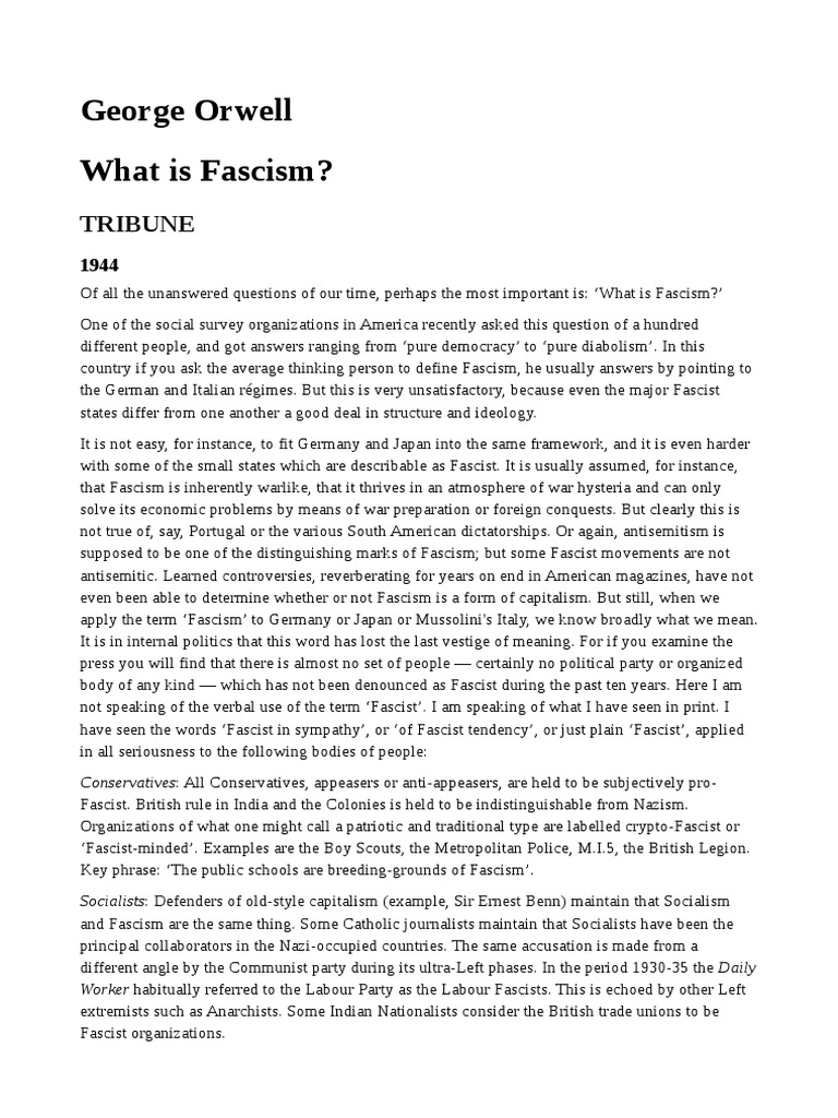 George Orwell What Is Fascism?: Tribune | PDF | Fascism | Nationalism