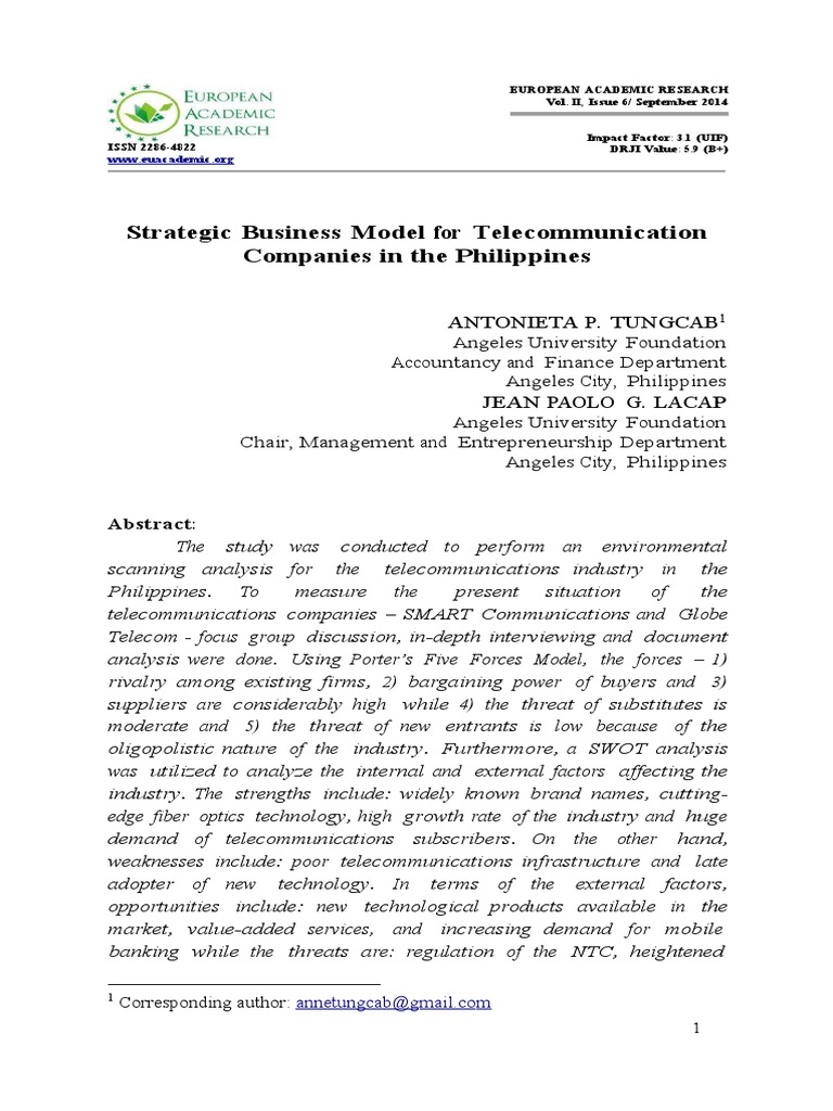 Strategic Business Model for Philippine Telecom | PDF | Strategic ...
