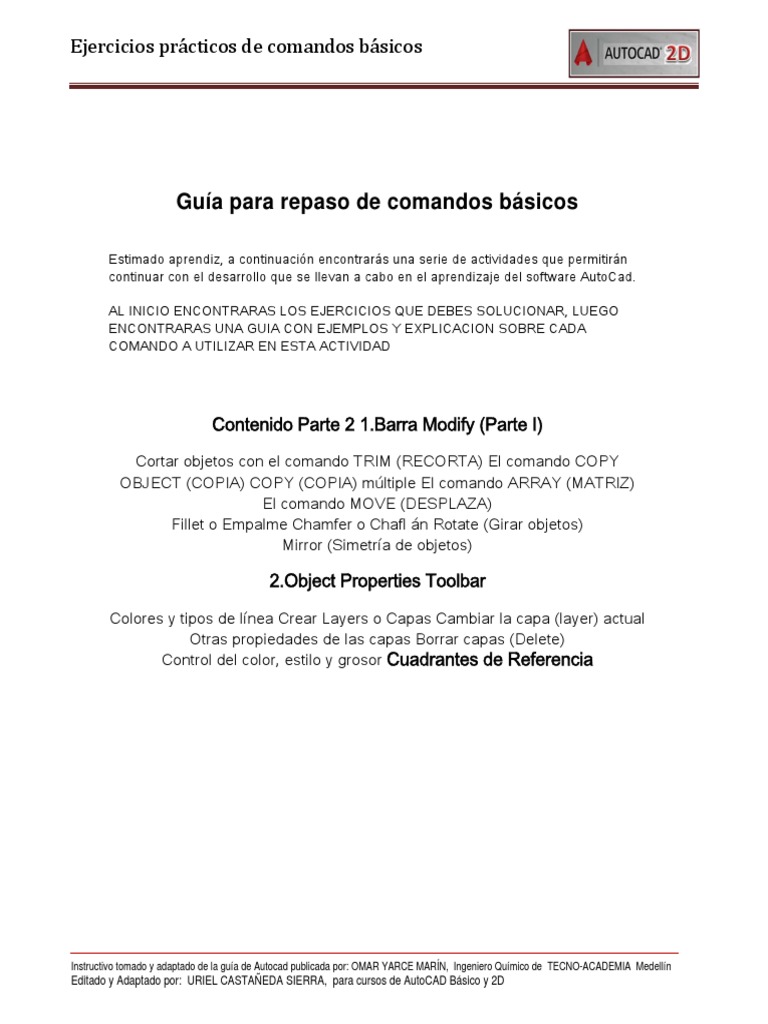 Guía AutoCAD para Repaso Comandos Básicos | PDF | Matriz (Matemáticas ...
