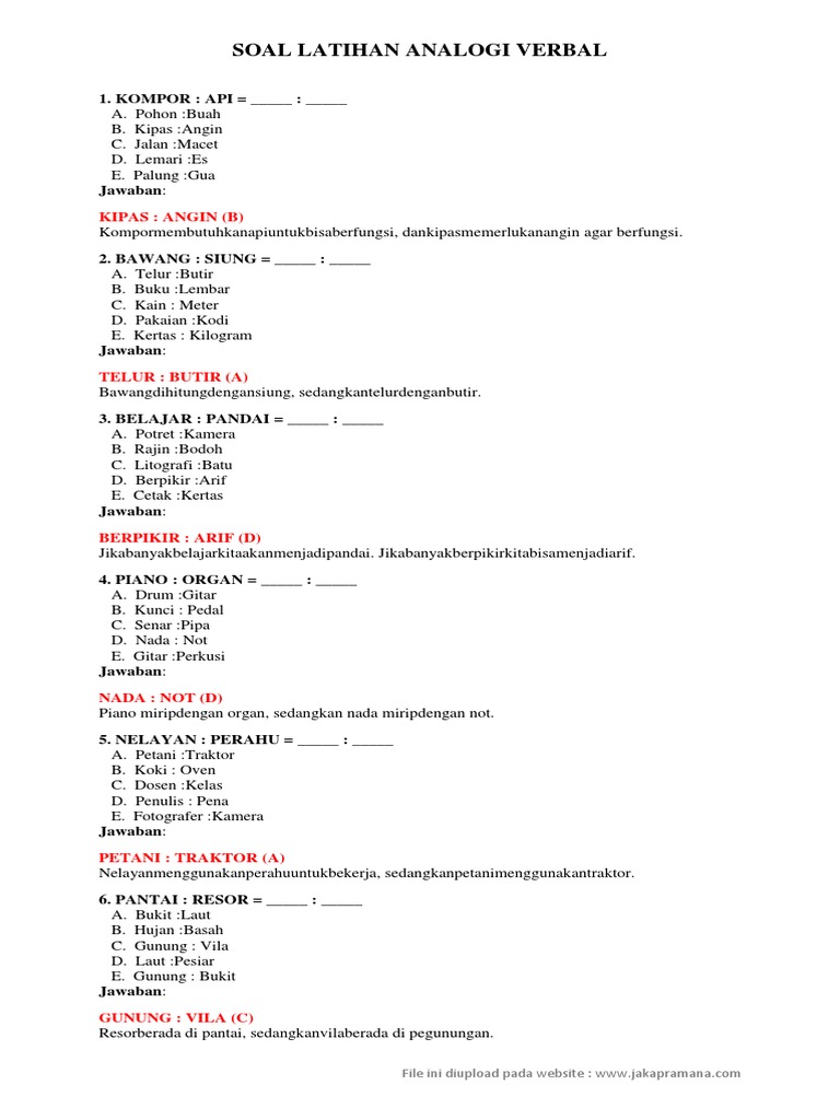 19++ Contoh Soal Analogi Verbal Beserta Jawaban - Kumpulan Contoh Soal