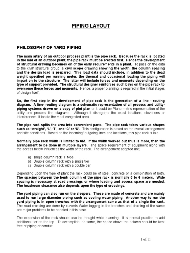 Piping Layout: Philosophy of Yard Piping | PDF | Pump | Pipe (Fluid ...