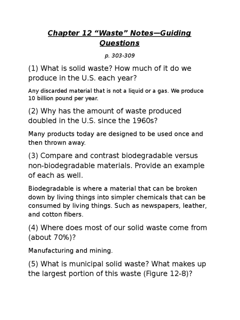 Chapter 12 "Waste" Notes-Guiding Questions | PDF | Science & Mathematics