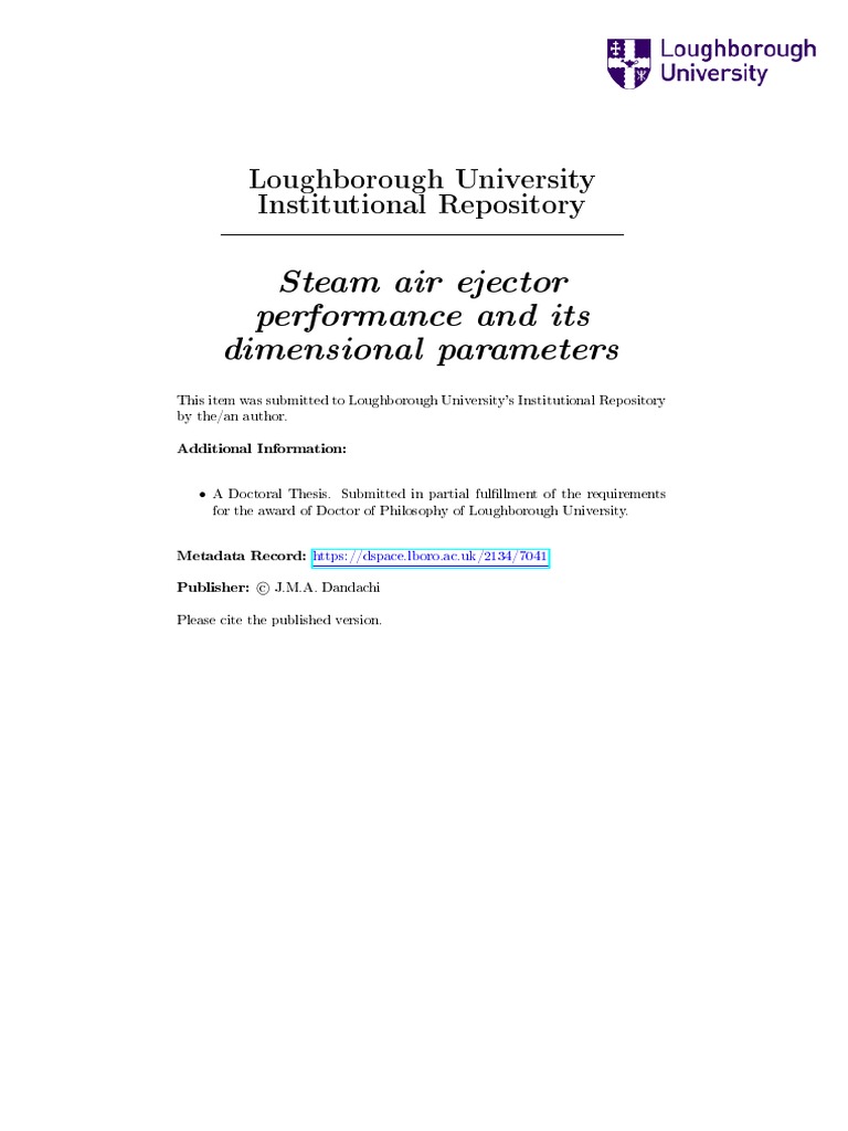 Steam Air Ejector Performance and Its Dimensional Parameters | PDF ...