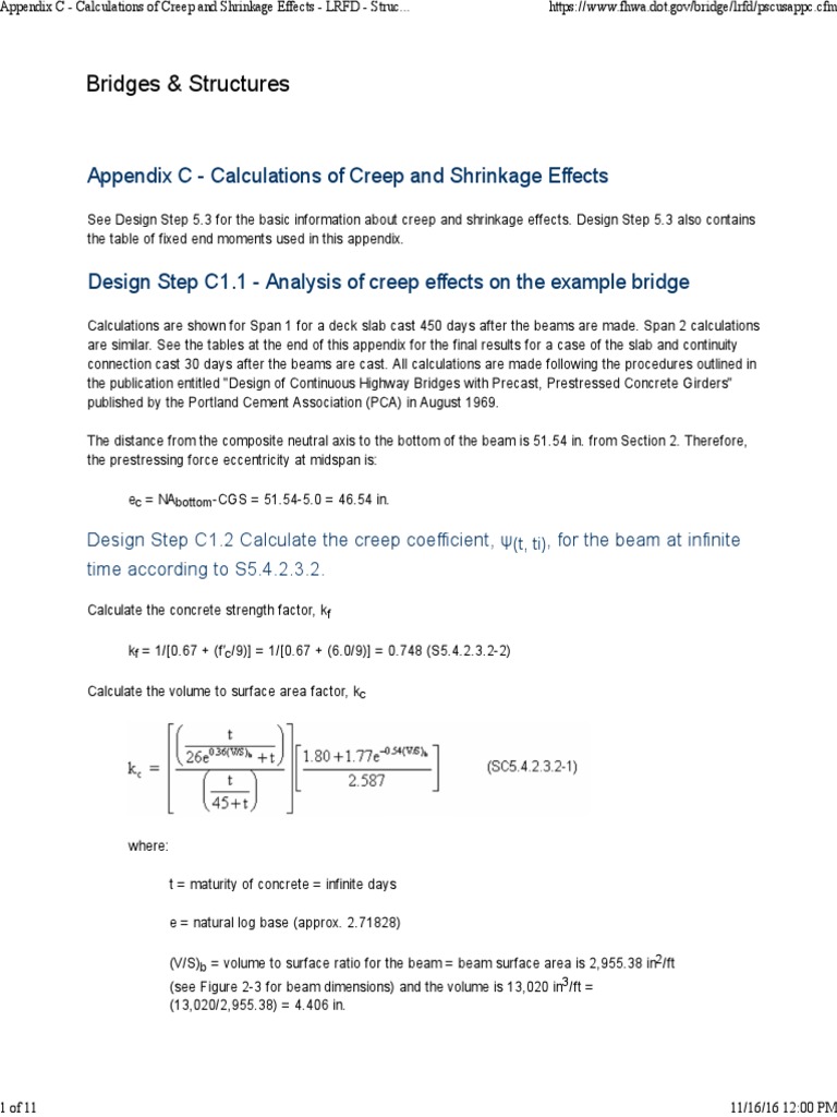Appendix C - Calculations of Creep and Shrinkage Effects - FHA | PDF ...