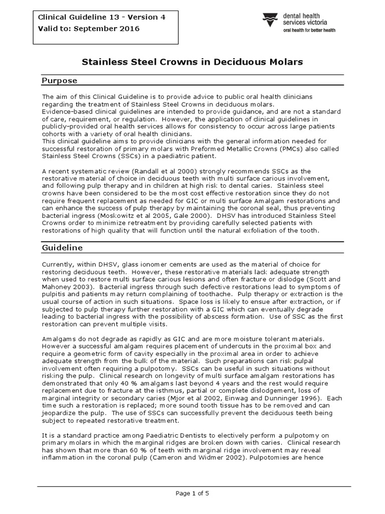 CG A013 04 Stainless Steel Crowns in Deciduous Molars PDF Tooth Dentistry