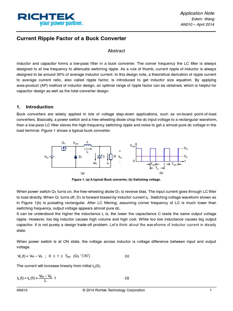 Current Ripple Factor of A Buck Converter: Application Note | PDF |  Inductor | Electronic Filter