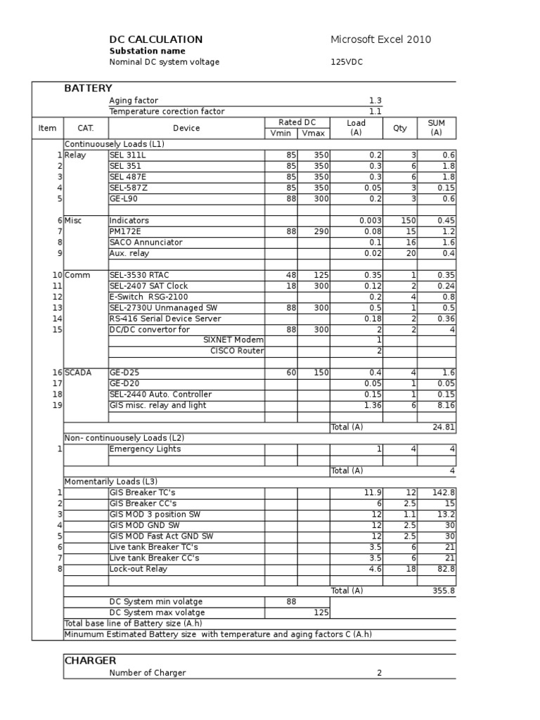 Battery Calculation Pdf