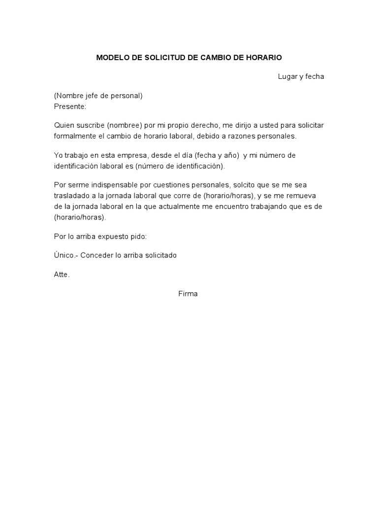 Modelo de Solicitud de Cambio de Horario