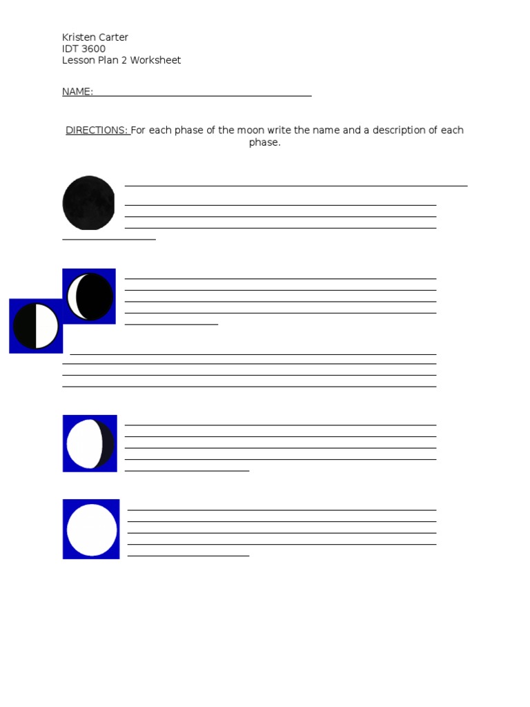 Kristen Carter IDT 3600 Lesson Plan 2 Worksheet Name | PDF