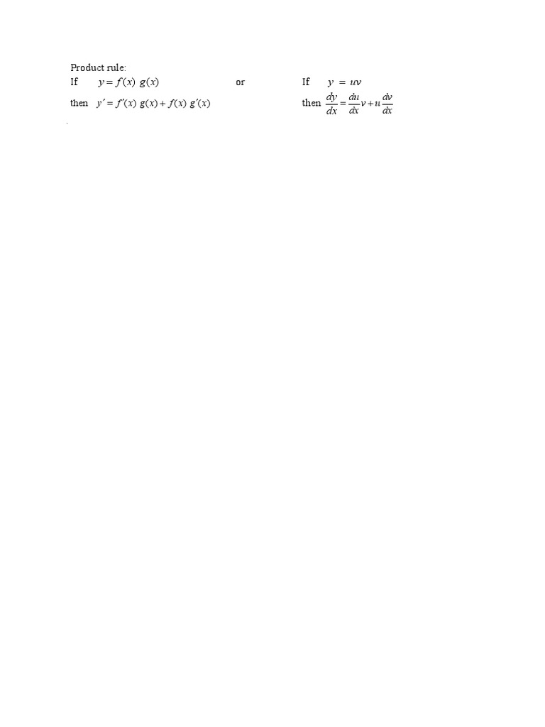 Y FXGX y Uv Dy DX: Product Rule: If or If Then | PDF
