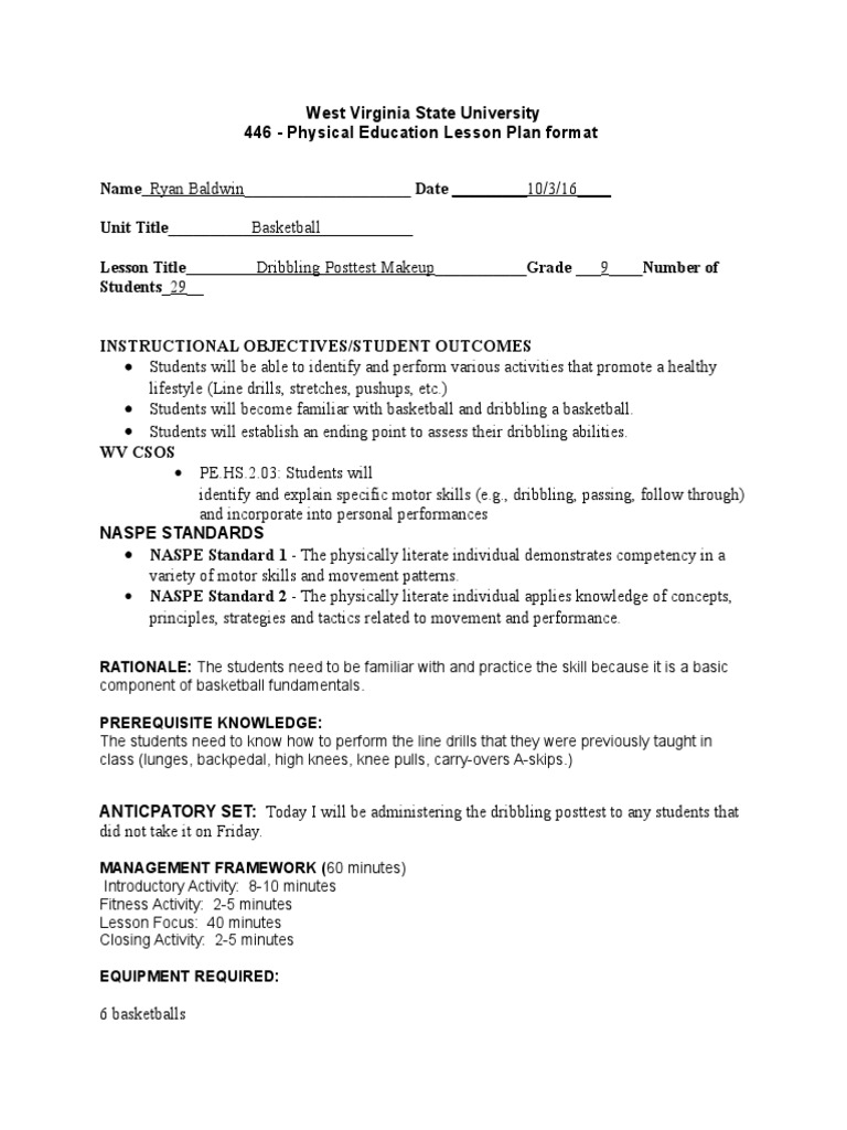 Student Teaching Basketball Lesson Plan 11 PDF Cognition Pedagogy