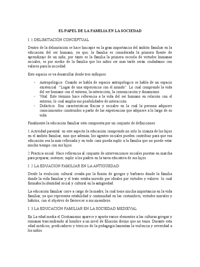 El Papel de La Familia en La Sociedad | PDF | Familia | Hombre