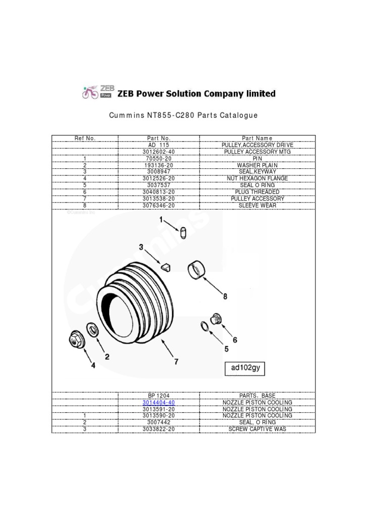 Cummins NT855 C280 Part Catalogue PDF | PDF | Washer (Hardware) | Pipe  (Fluid Conveyance)