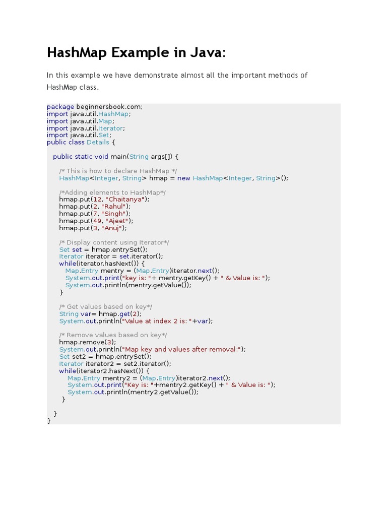 HashMap Example in Java | PDF | Software | Areas Of Computer Science