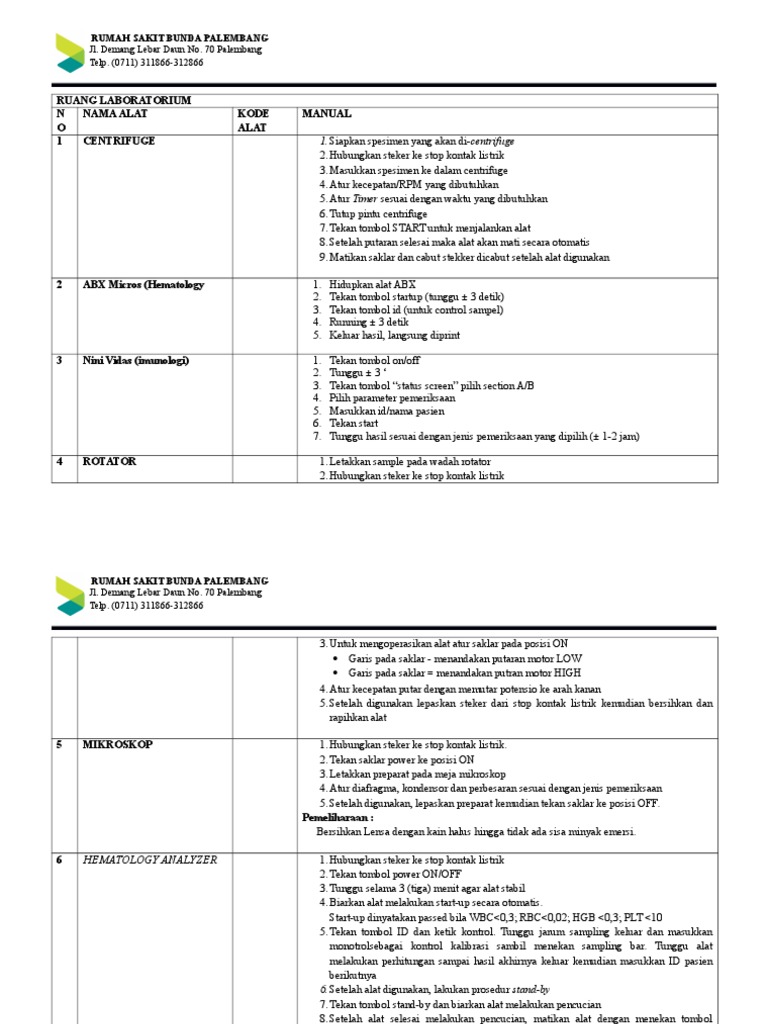 Panduan Operasional Alat Laboratorium RS Bunda | PDF | Teknologi & Rekayasa