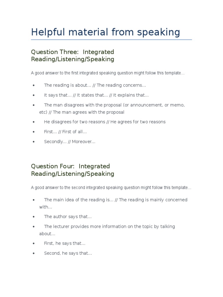 Helpful Material From Speaking Pdf