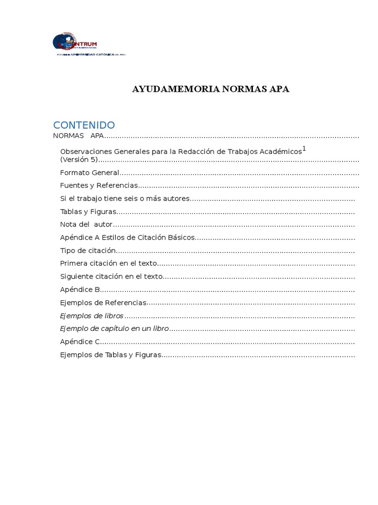 Tabla De Contenido Estilo APA