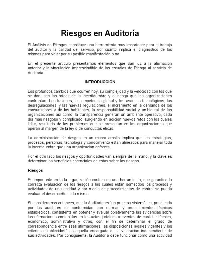 Análisis de Riesgos en Auditoría | PDF | Auditoría financiera | Contralor