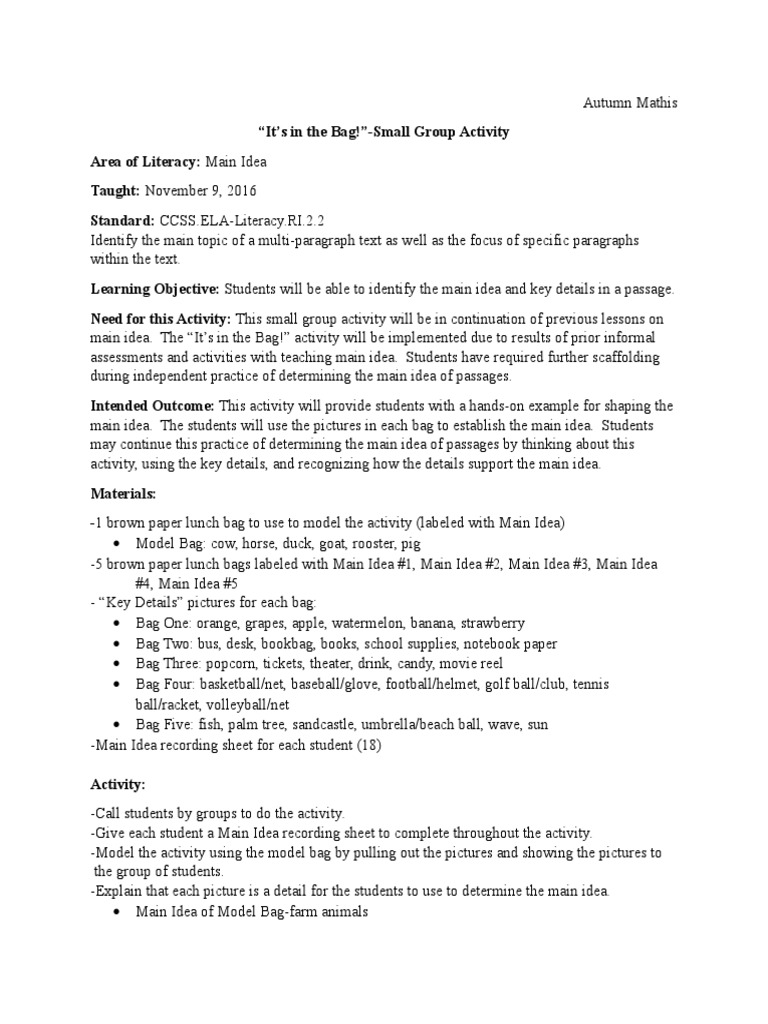 Small Group Activity Lesson Plan Outline | PDF | Lesson Plan | Learning