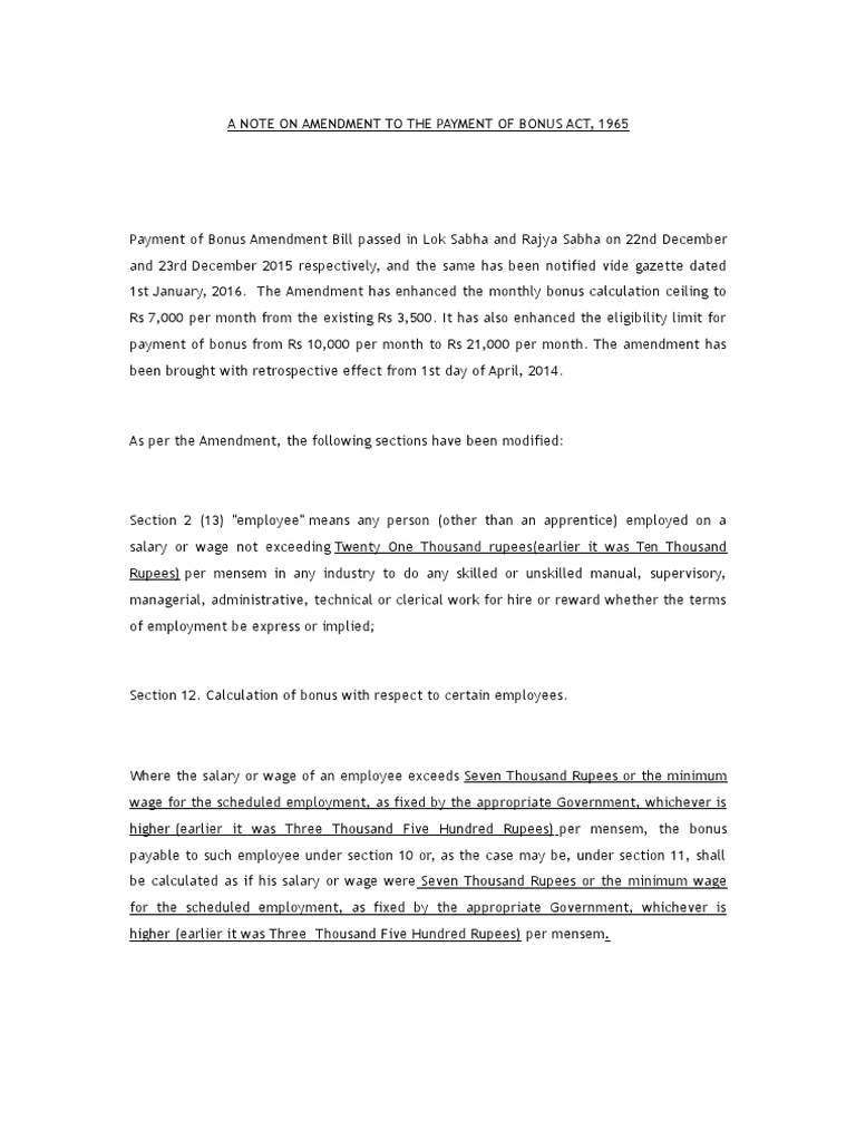 Bonus Act 2023 Amendment Overview | PDF | Wage | Employment