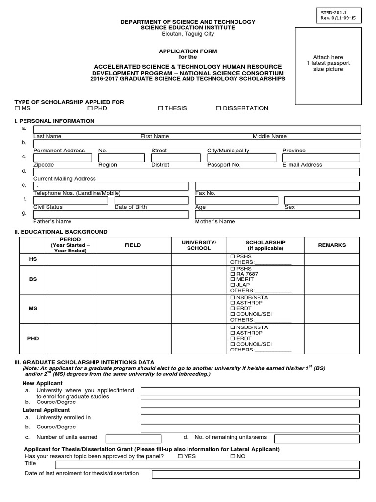 Graduate Science Scholarships Application | PDF | Thesis | Doctor Of ...