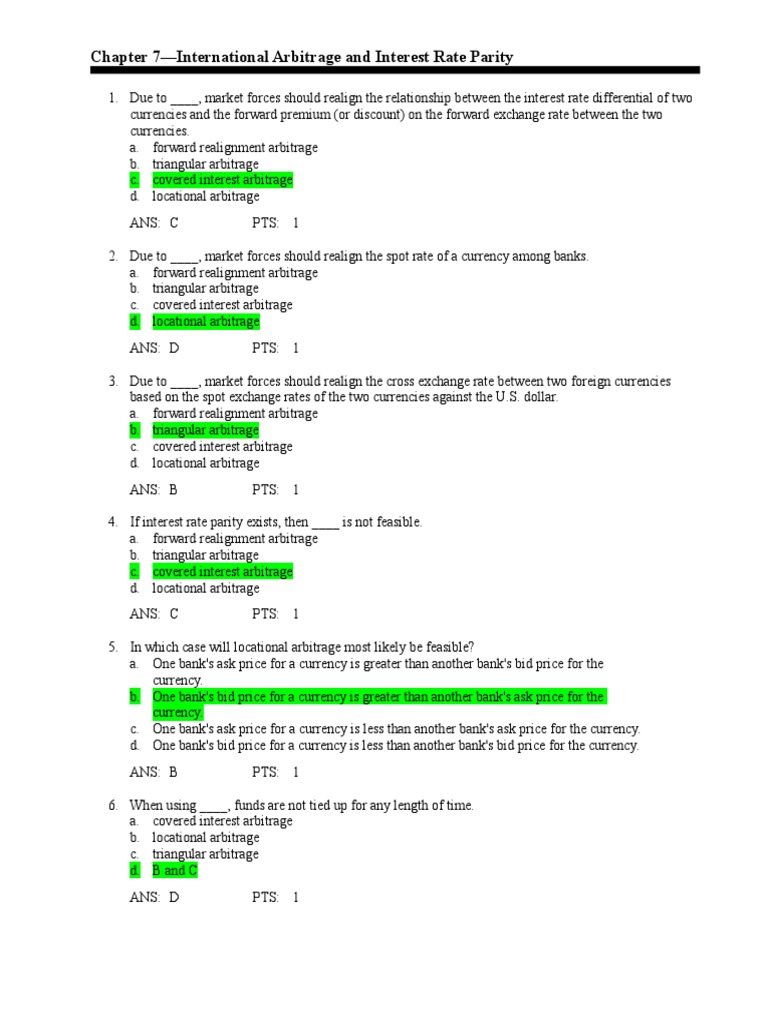 FinanceTestBank7 Arbitrage Exchange Rate