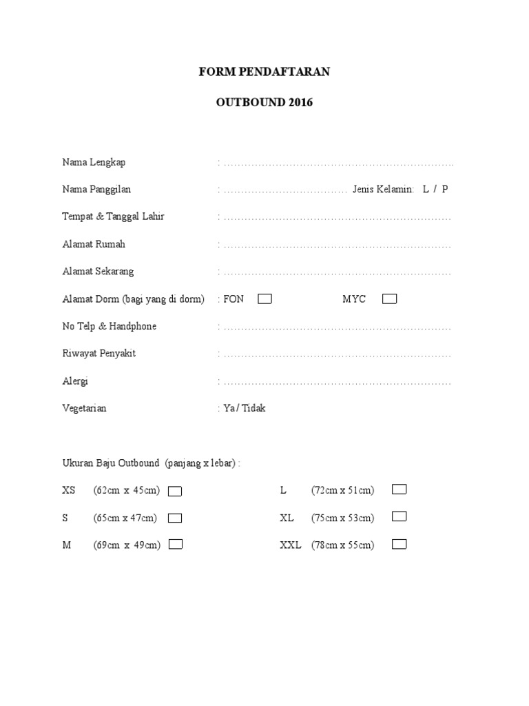 Formulir Pendaftaran Outbound 2016 | PDF | Olahraga & Rekreasi