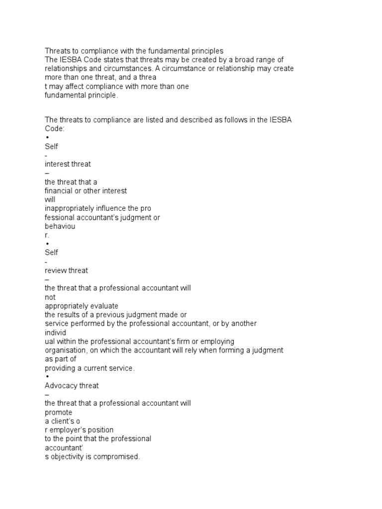 Threats To Compliance With The Fundamental Principles | PDF | Audit ...