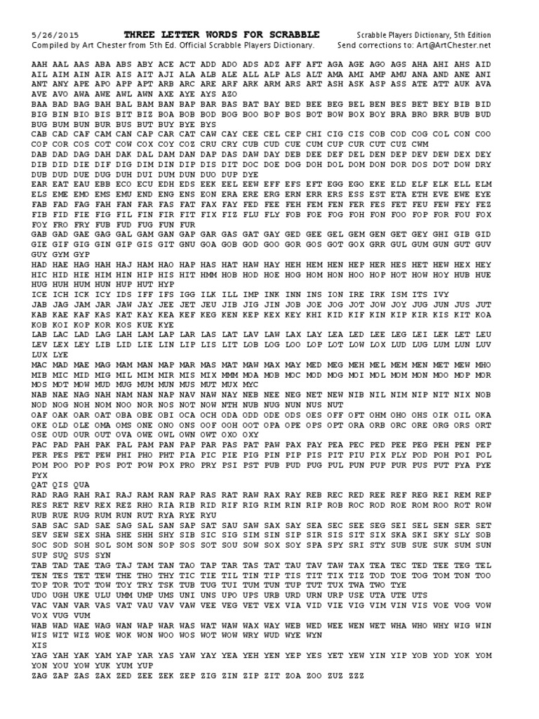 Official Scrabble 3-Letter Words List | PDF