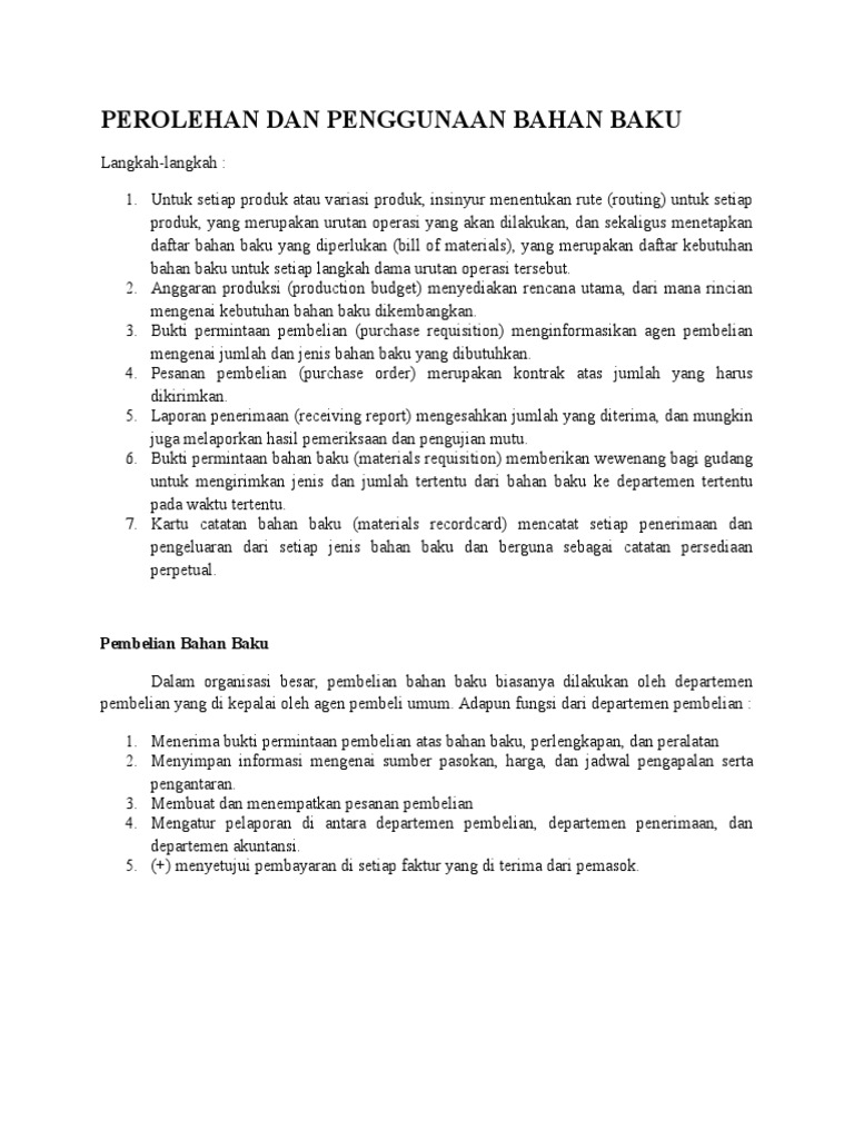 Perolehan Dan Penggunaan Bahan Baku | PDF