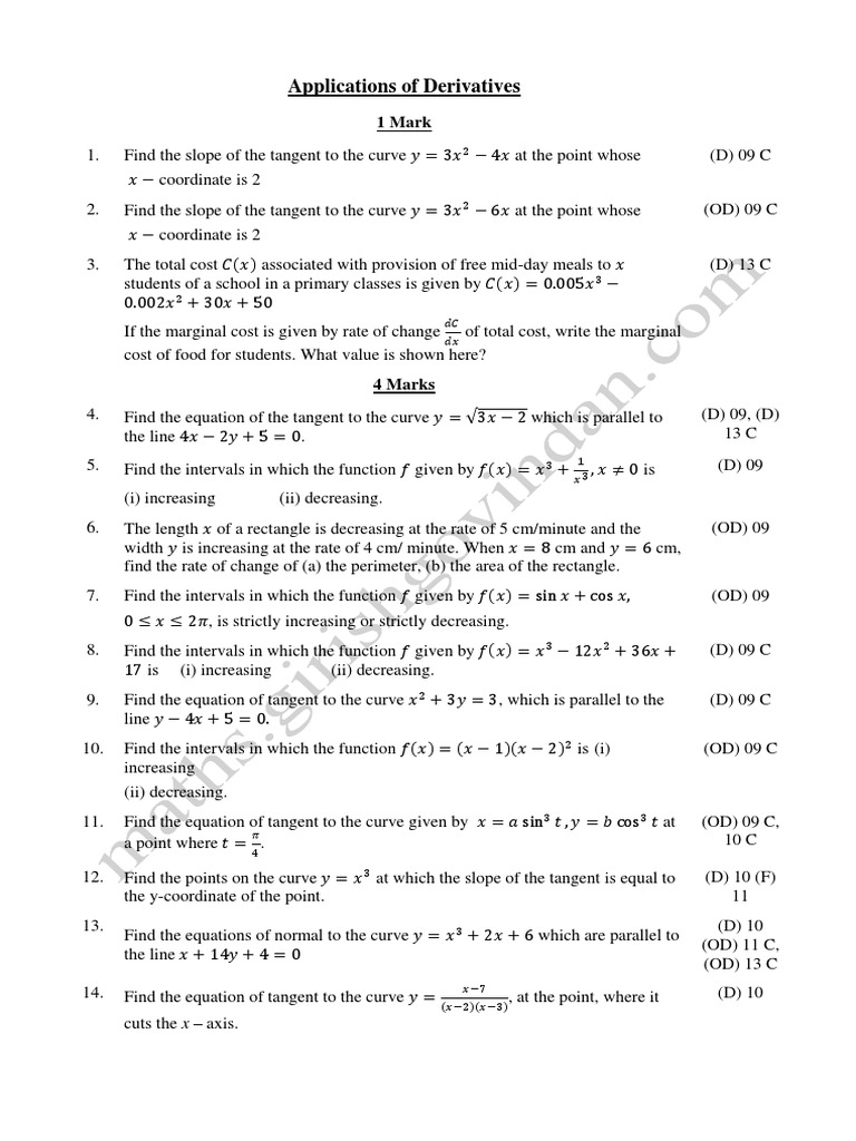 Derivative Applications for Class 11 | PDF | Area | Triangle