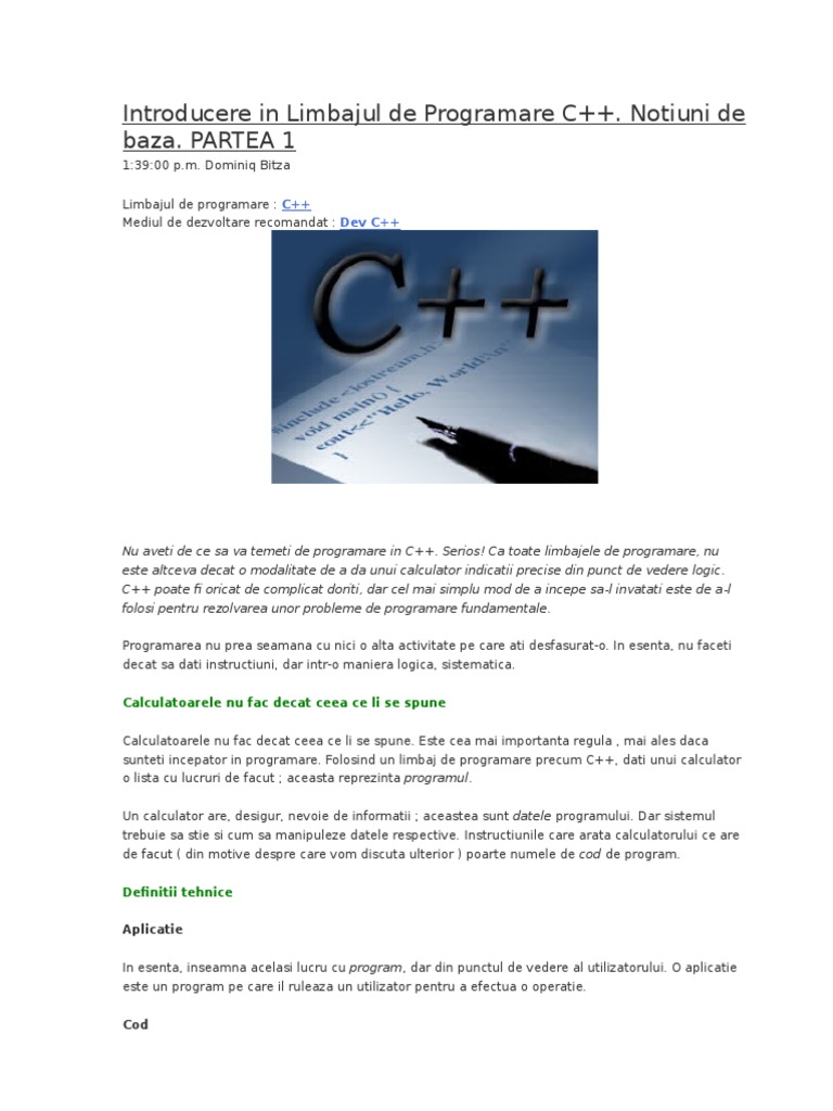 Introducere in Limbajul de Programare C | PDF
