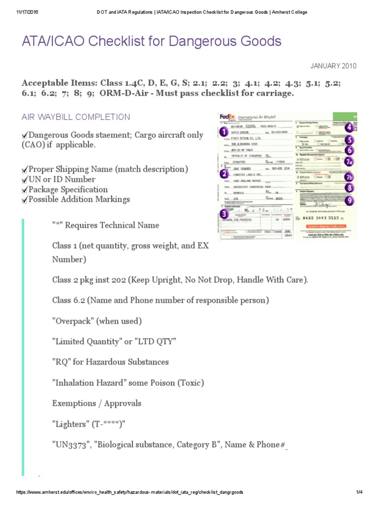 DOT and IATA Regulations IATA ICAO Inspection Checklist For