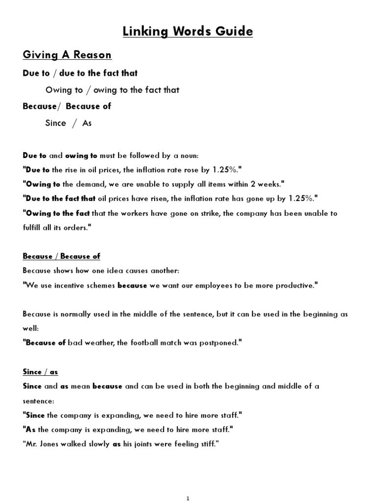 Linking Words Guide Update 2010 With Exercises | PDF | Sentence ...