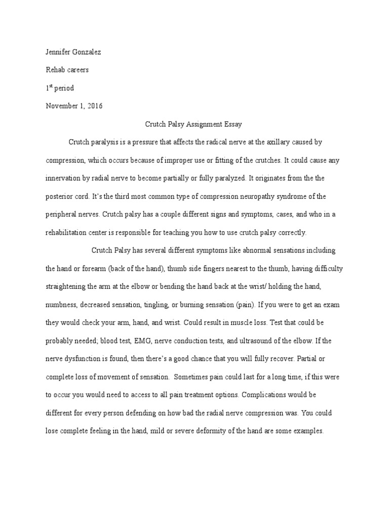 Crutch Palsy Assignemnt Essay PDF Neurology Medical Specialties