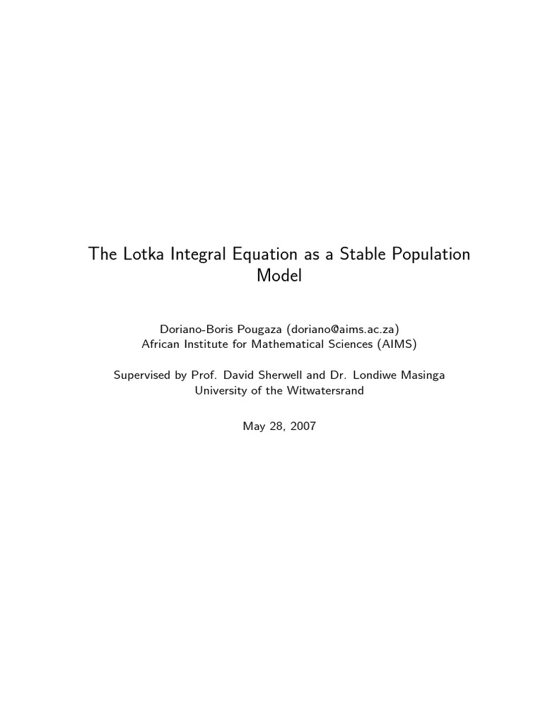 Essay On Lotkas Stable Population Theory PDF Laplace Transform