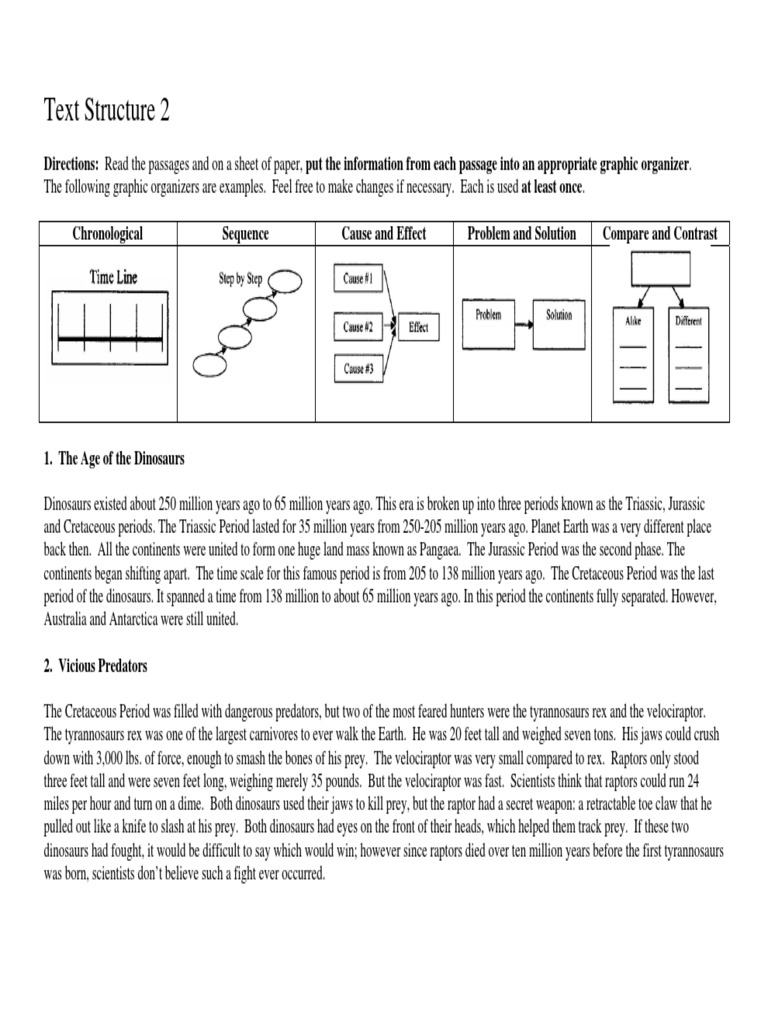 Identifying Text Structure 2 | PDF | Dinosaurs | Science