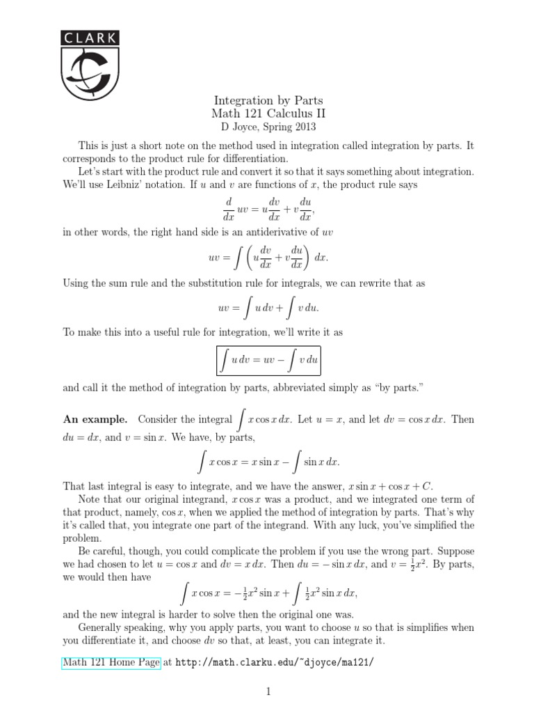 Calculus II: Integration by Parts | PDF | Teaching Methods & Materials ...
