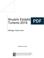 Anuario de Estadístico Turismo, Santiago, Nuevo León, 2016