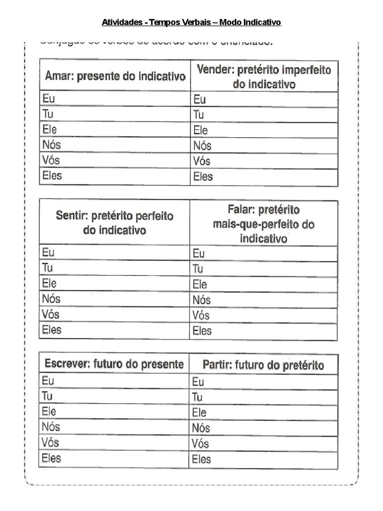 4º Ano Tempos Verbais Atividades